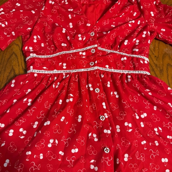 eShakti Red Cherry Print Peplum Top Sz S Bow Sleeve Retro Pinup Baby Doll Top - Picture 7 of 14